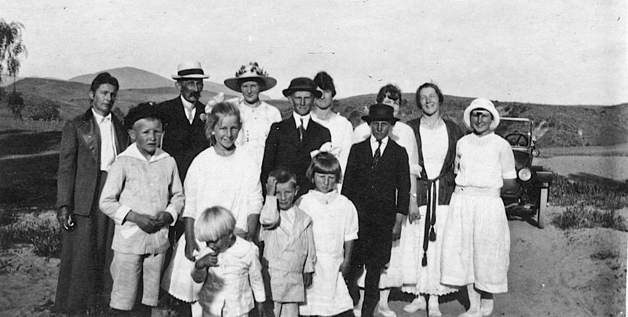 The Bumann Family in about 1918.  3666 Bumann road, Olivenhain, California.
