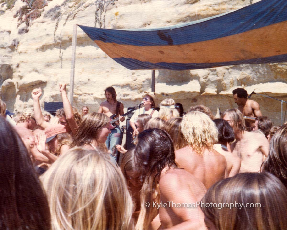 Partygoers at the 1975 Stonesteps Surfing Contest