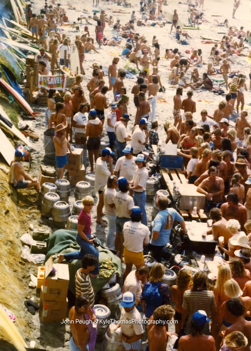 The crowd packed in, a drum kit among them