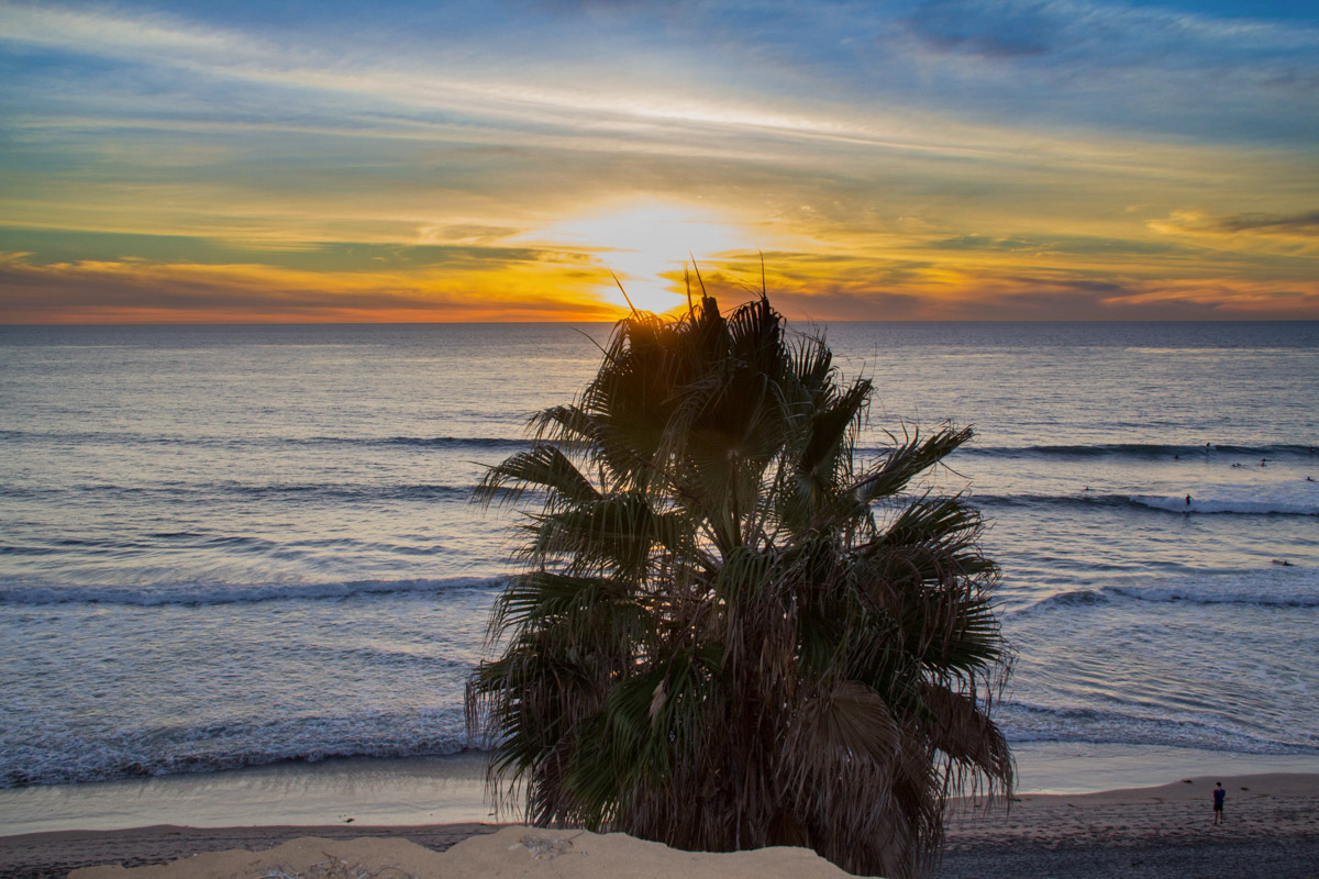Encinitas-CA-Ocean-Beach-Sunset-Surfing