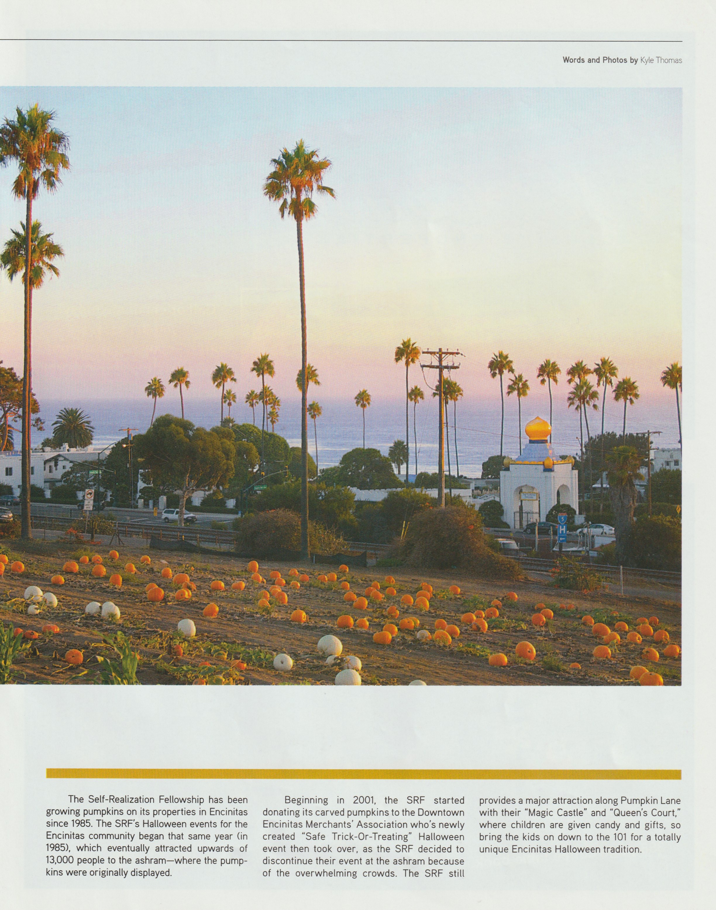 The Pumpkins Are Coming as it ran in Encinitas Magazine, page 53, a full-page photograph of the pumpkin field above the closing text