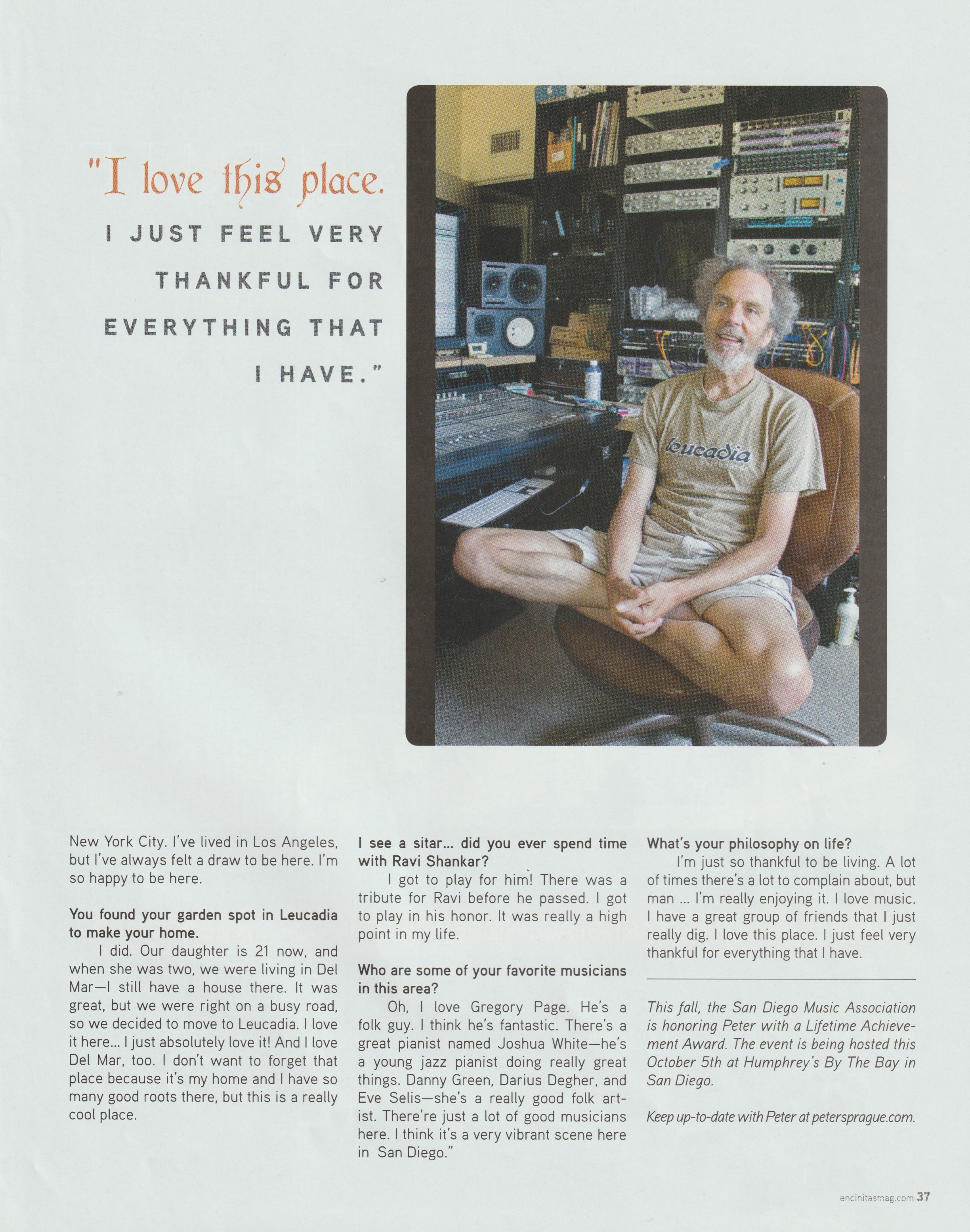 Peter Sprague, as it ran in Encinitas Magazine, page 37