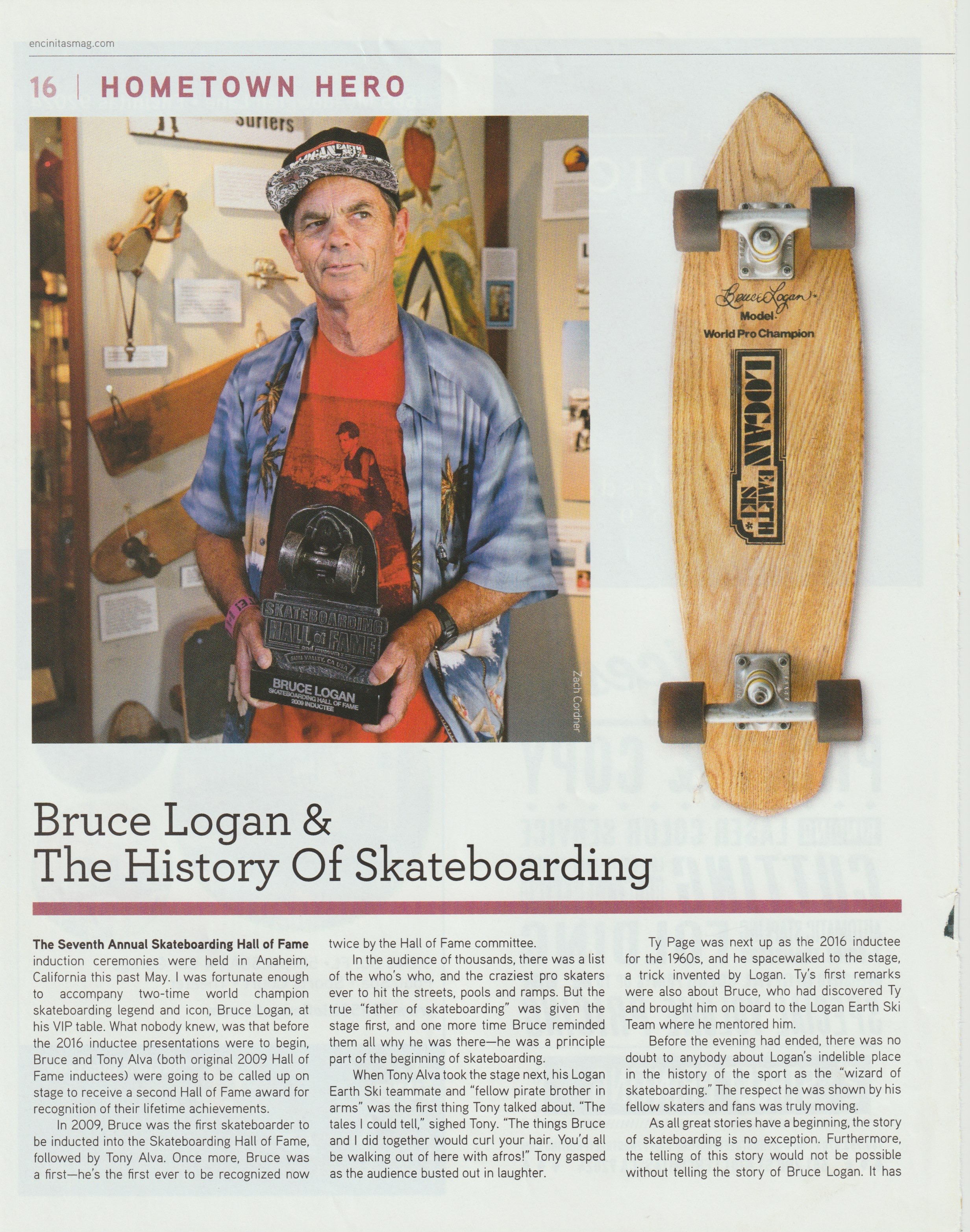 Bruce Logan & the History of Skateboarding, as it ran in Encinitas Magazine, page 16