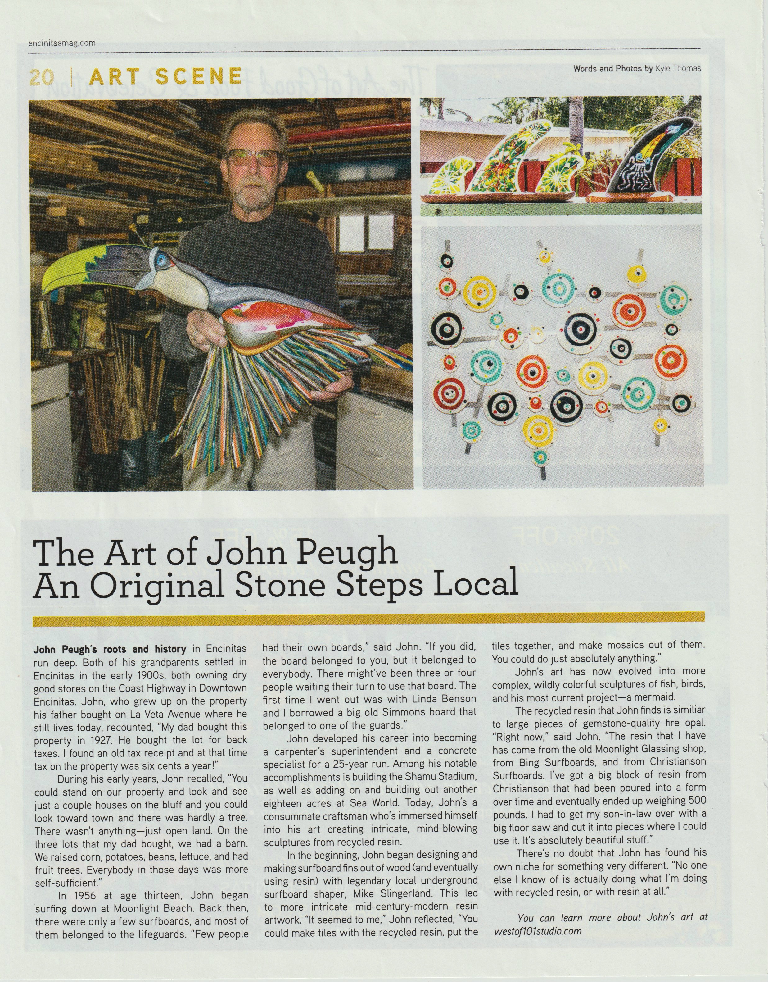 The Art of John Peugh, An Original Stone Steps Local, as it ran in Encinitas Magazine, page 20