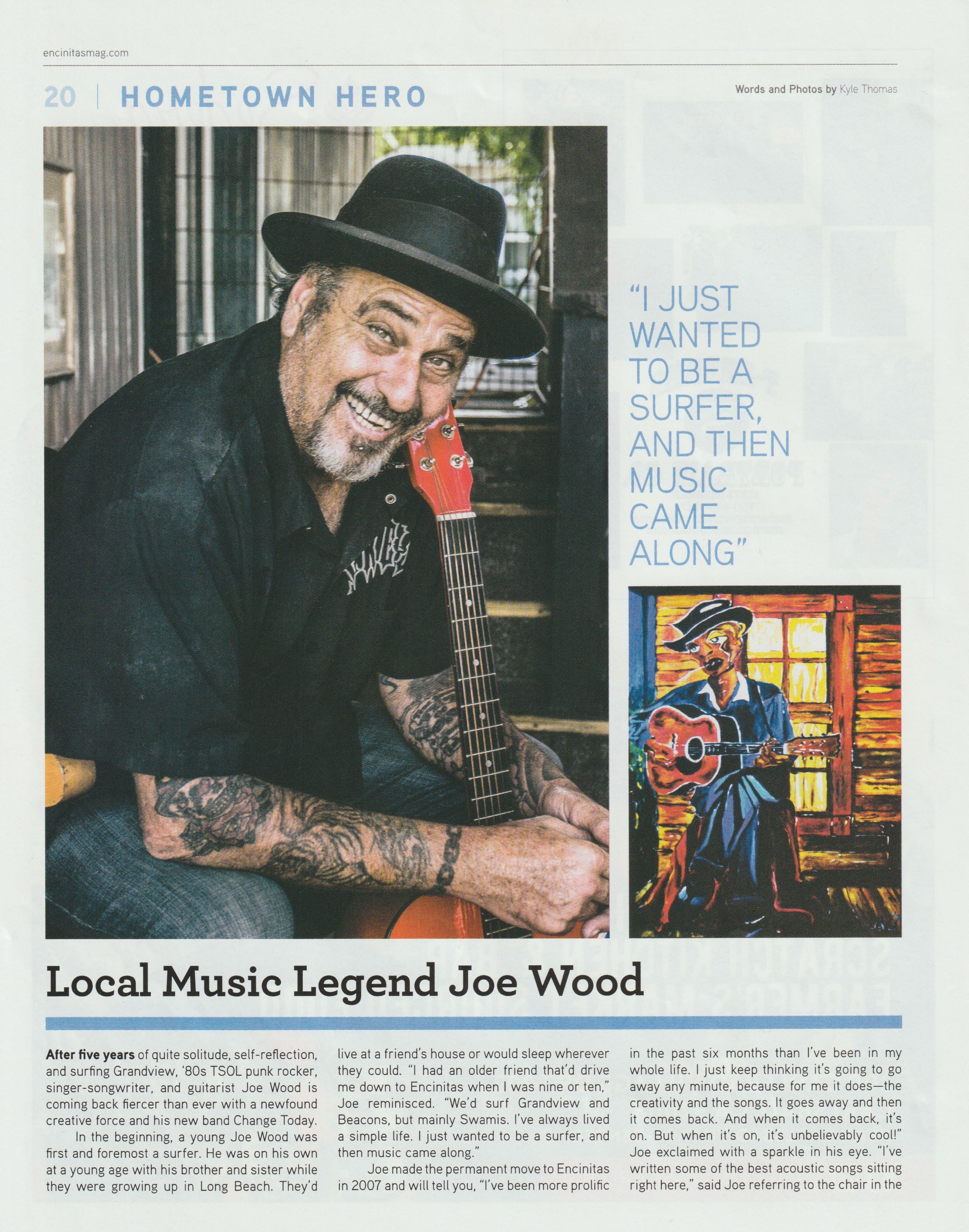 Encinitas Music Legend Joe Wood, as it ran in Encinitas Magazine, page 20