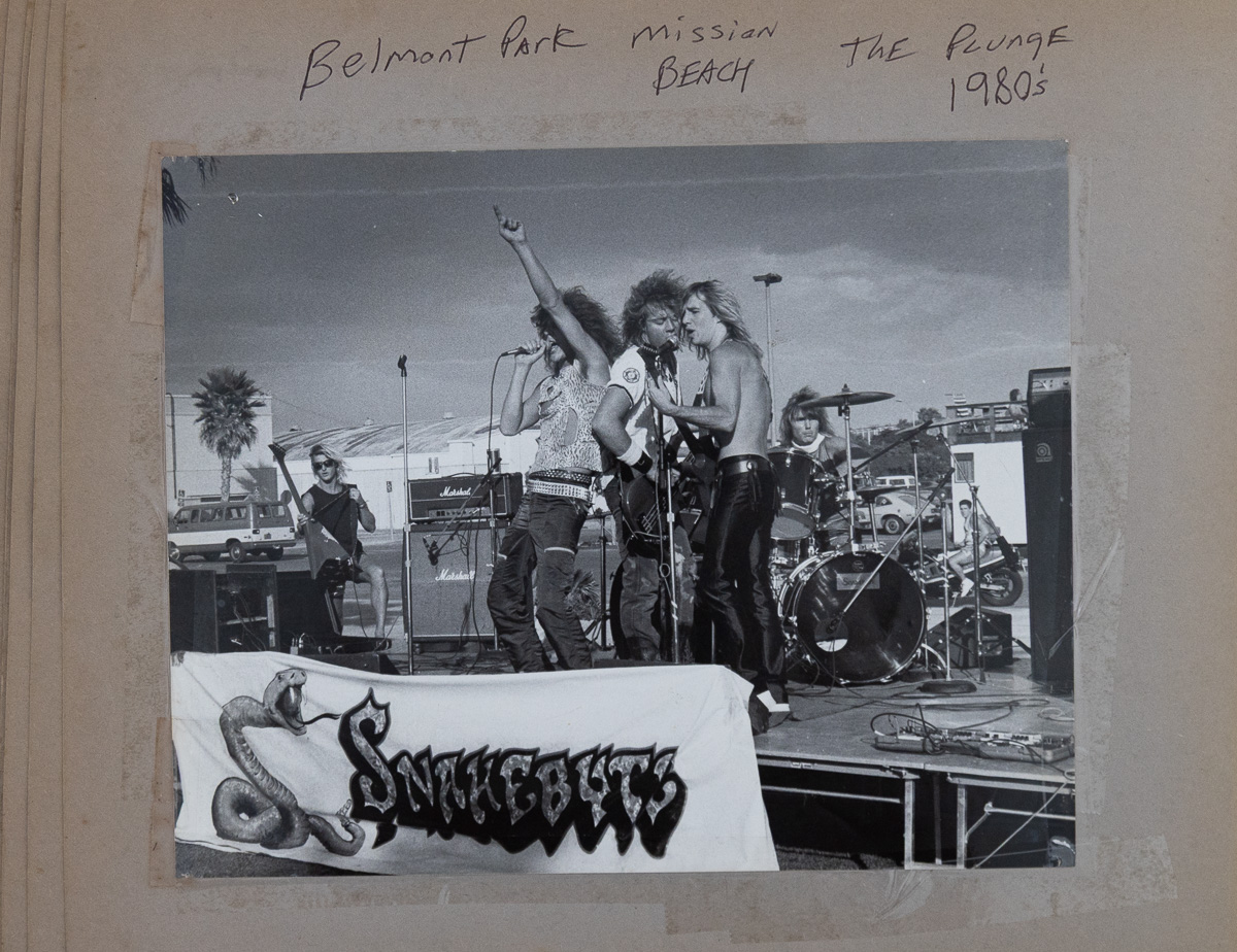 A scrapbook page holding the Belmont Park photograph, dated in handwriting above it