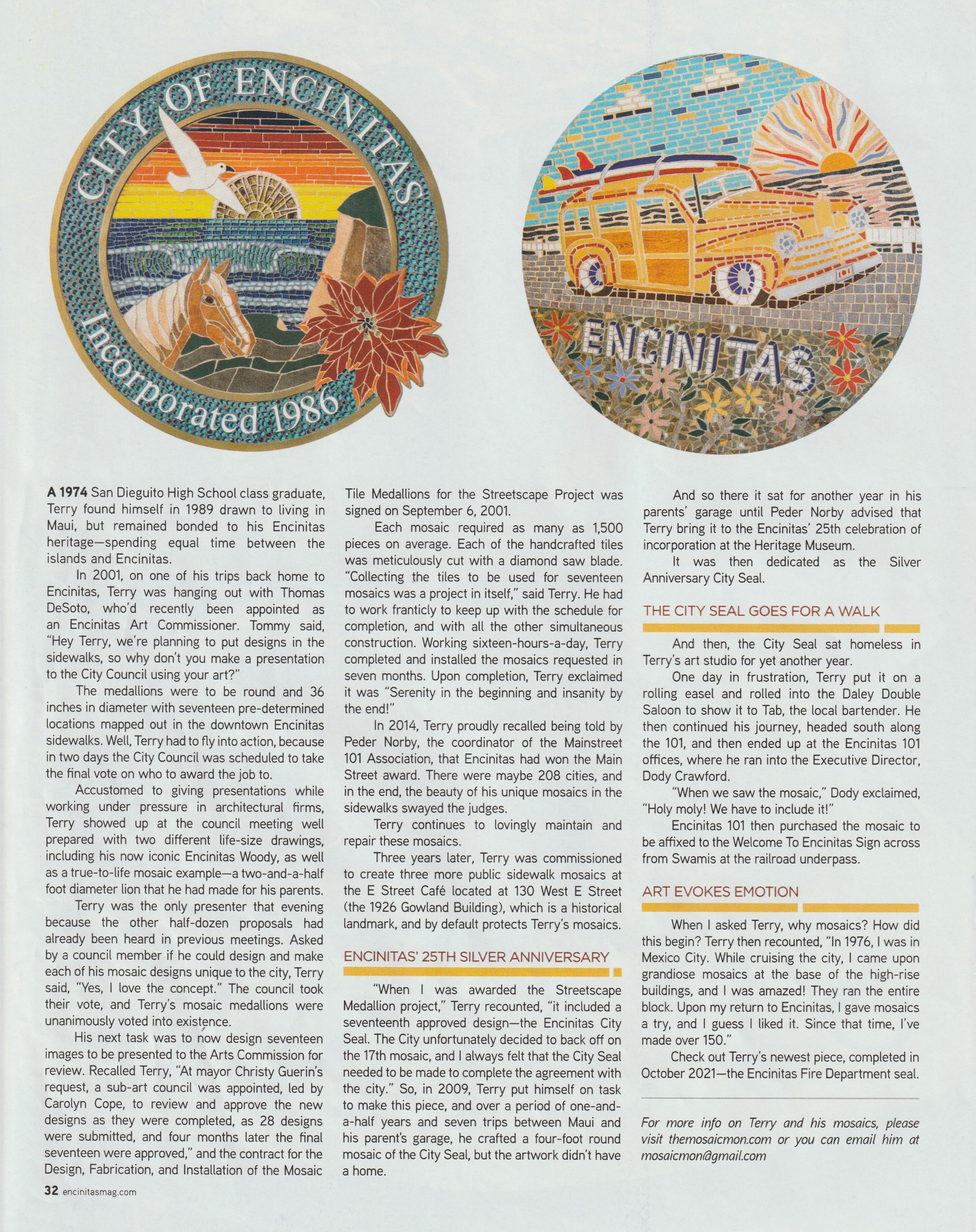 Terry Michael Weaver, as it ran in Encinitas Magazine, page 32