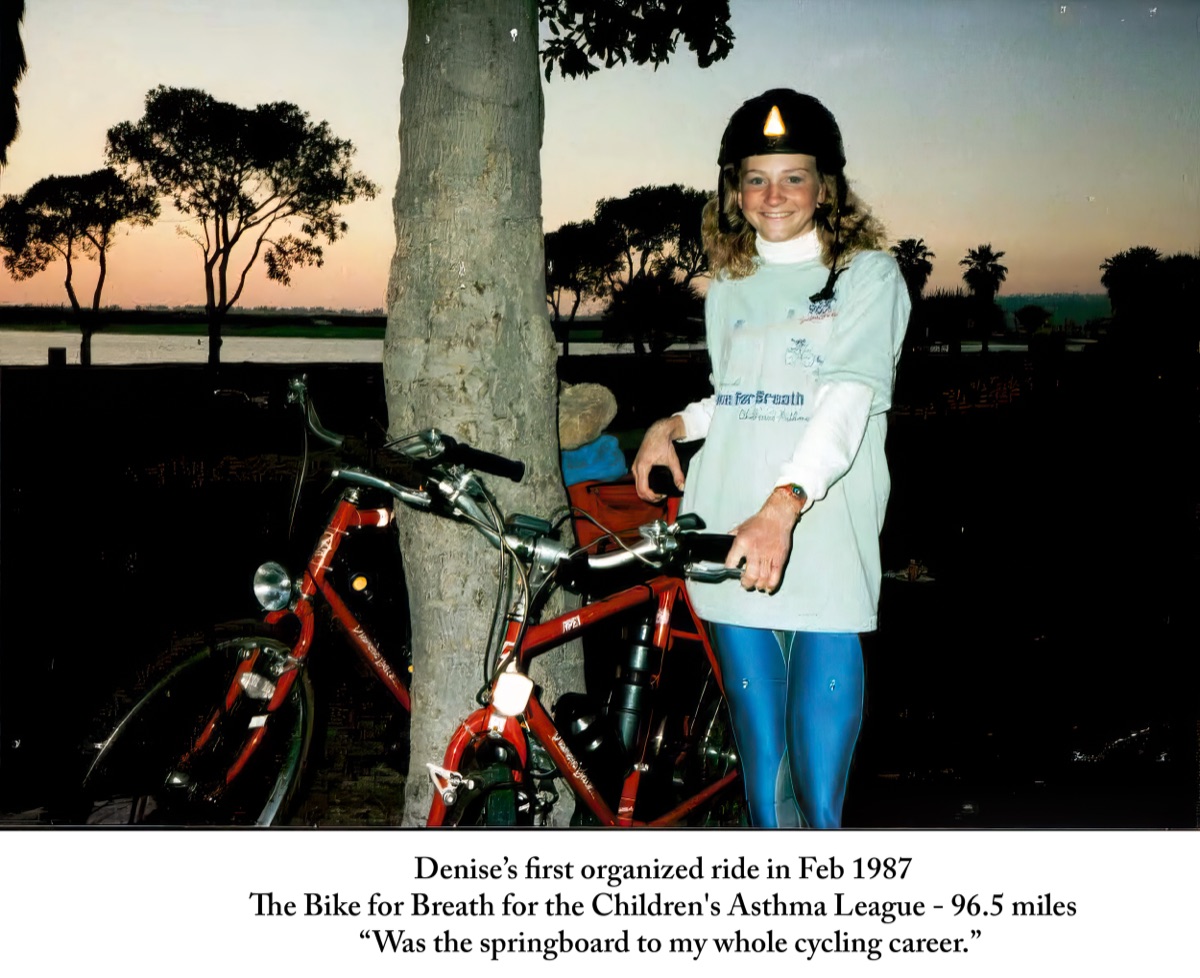 Denise Mueller in February 1987 with her bicycle before the Bike for Breath ride