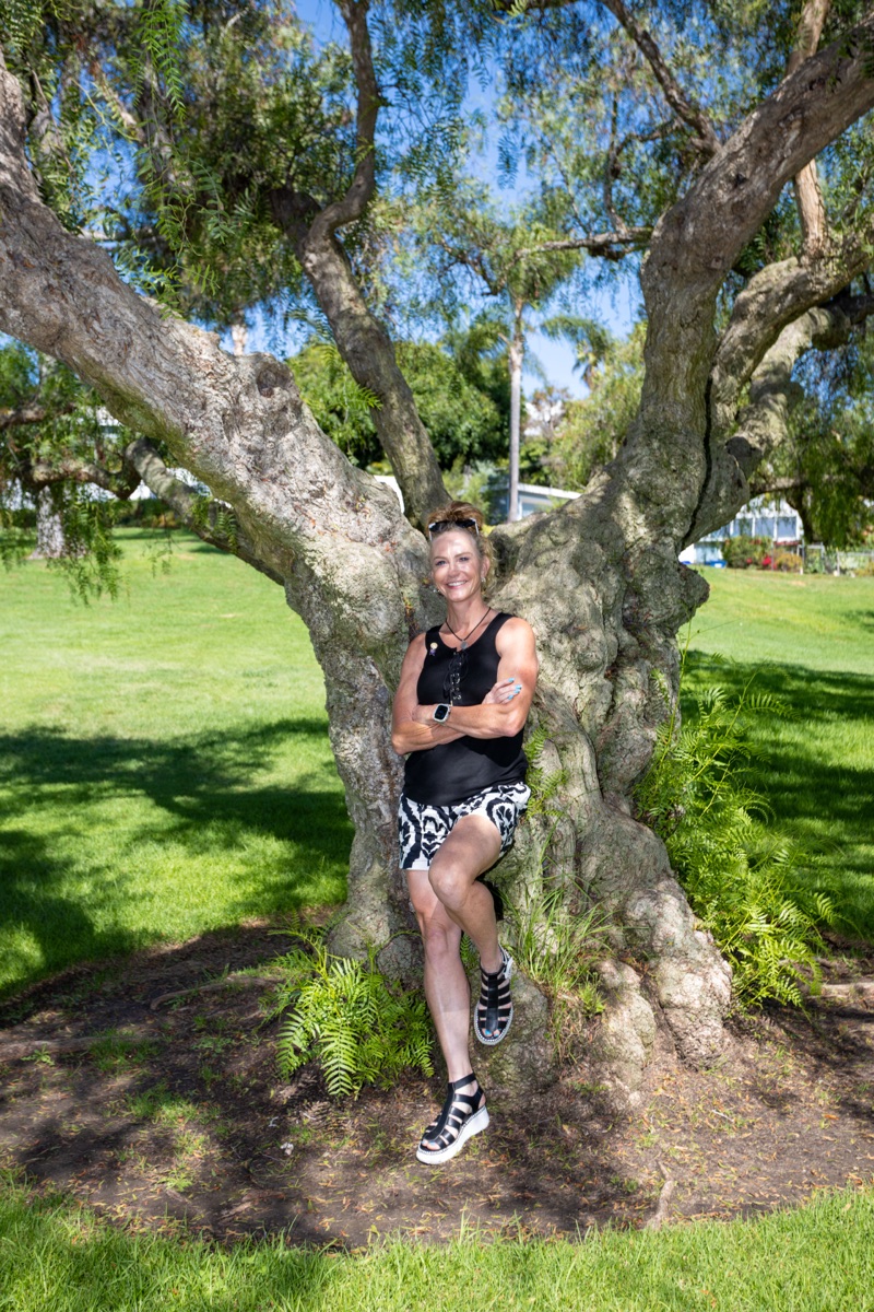 Denise Mueller beneath the pepper tree at Glenn Park, Cardiff