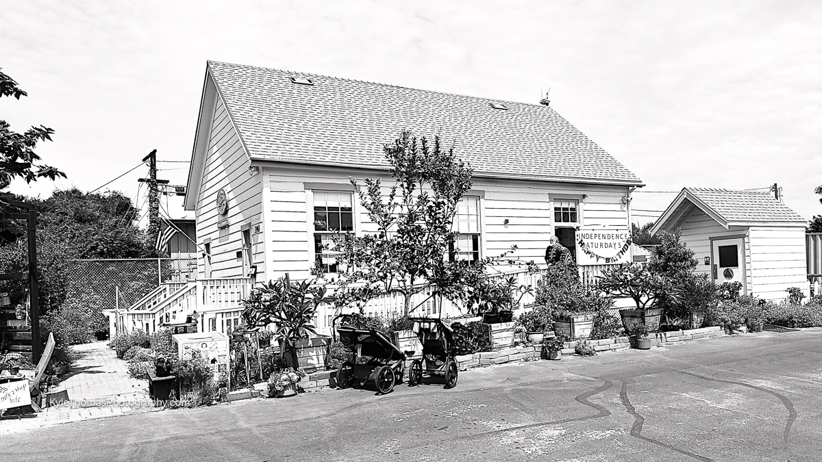 The 1883 Schoolhouse in black and white
