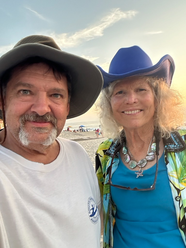 Jennifer Laurence with Kyle Thomas at Fred Ashley’s celebration of life, Moonlight Beach